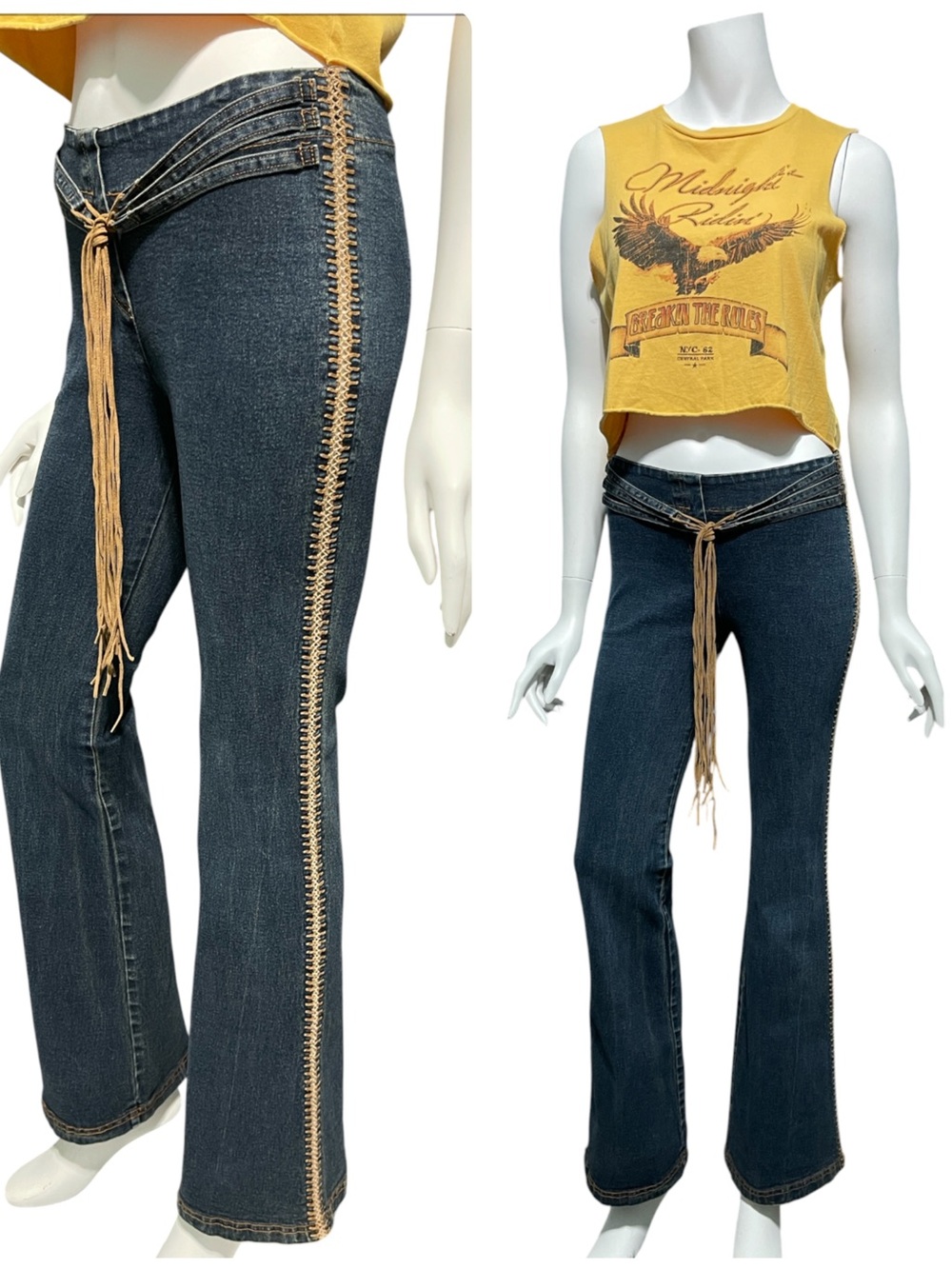 Y2K Fetish Jeans Mid-Rise Embroidered-Side Indigo Cotton Denim Jeans Small 26W
